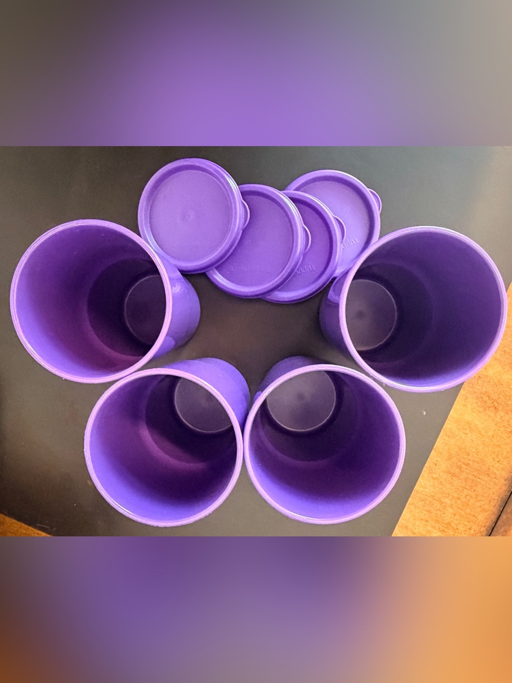Tupperware Set of 4 Grape Fizz Purple Stacking 12oz/ 350ml Tumblers w/lids - Picture 5 of 10